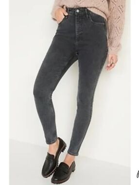 Old Navy Extra High Rise Rock Star Super Skinny Jeans Washed Black Gray Sz 16